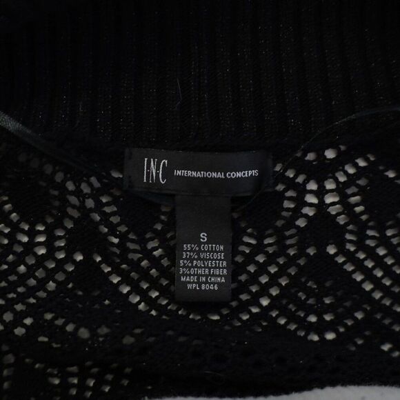 INC International Concepts Black Cowl Lapel Lace Knit‎ Cardigan Small Sweater - Picture 6 of 6